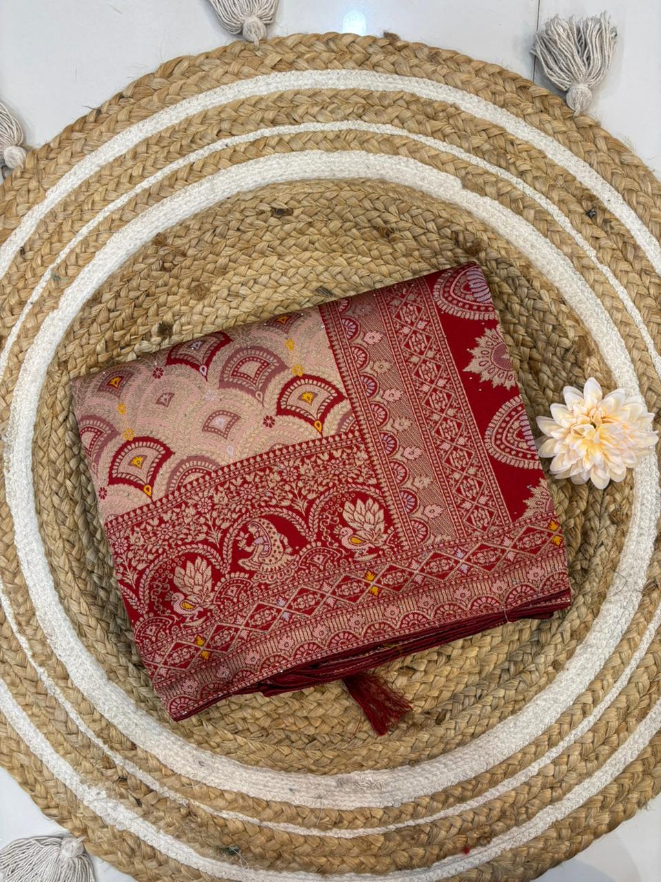 Premium Rajasthani Handloom Saree with Diamonds & Embroidery