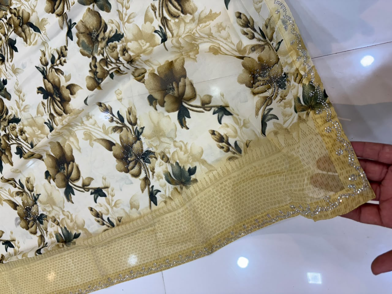 Printed Chiffon Saree with Diamond Work | Soft Lightweight Daily Wear Saree for Women