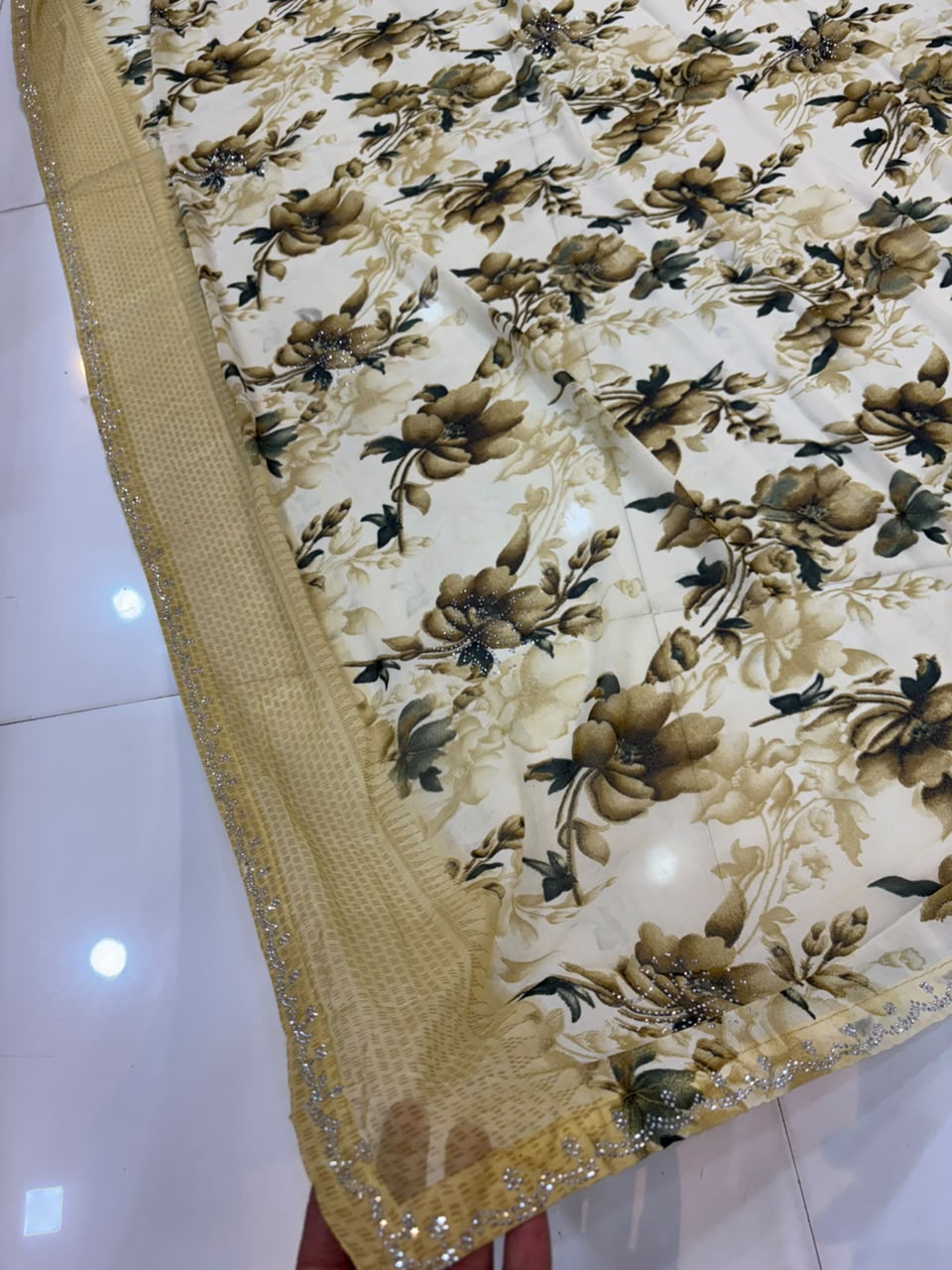 Printed Chiffon Saree with Diamond Work | Soft Lightweight Daily Wear Saree for Women