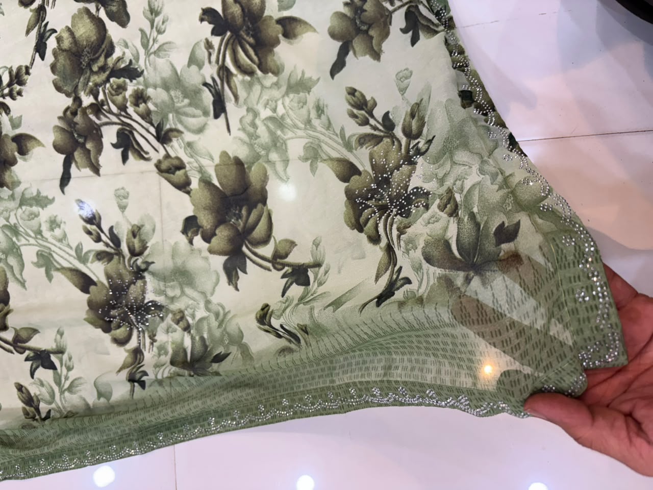 Printed Chiffon Saree with Diamond Work | Soft Lightweight Daily Wear Saree for Women