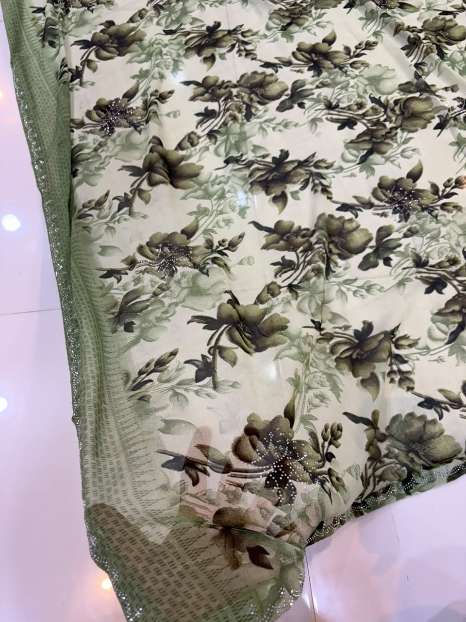 Printed Chiffon Saree with Diamond Work | Soft Lightweight Daily Wear Saree for Women