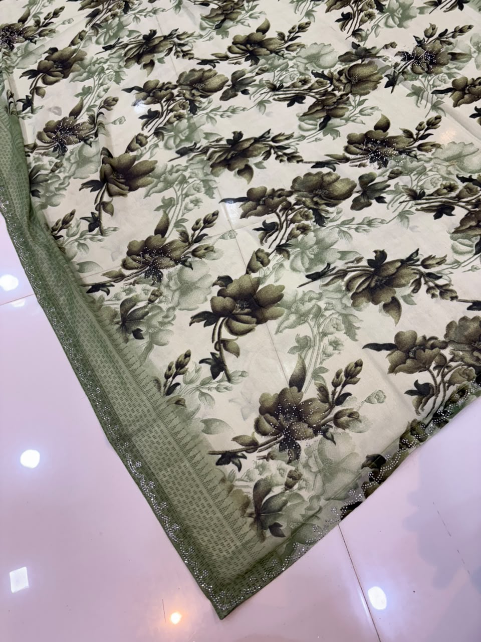 Printed Chiffon Saree with Diamond Work | Soft Lightweight Daily Wear Saree for Women