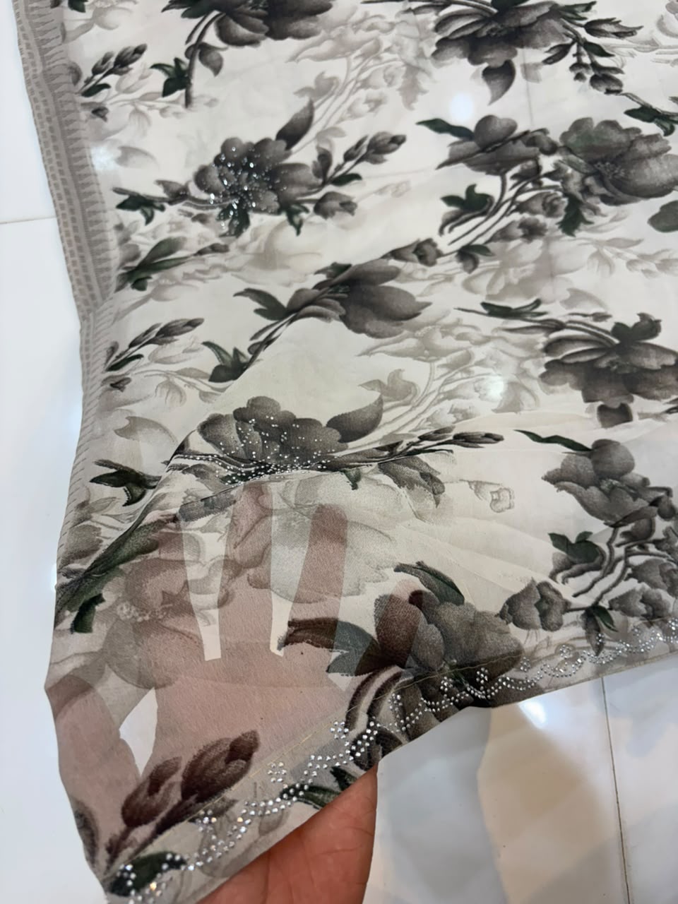 Printed Chiffon Saree with Diamond Work | Soft Lightweight Daily Wear Saree for Women