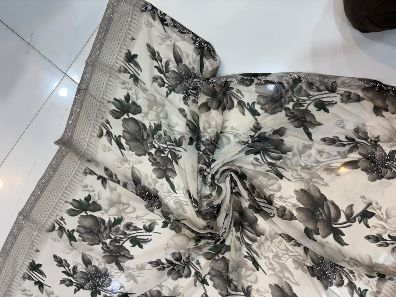 Printed Chiffon Saree with Diamond Work | Soft Lightweight Daily Wear Saree for Women