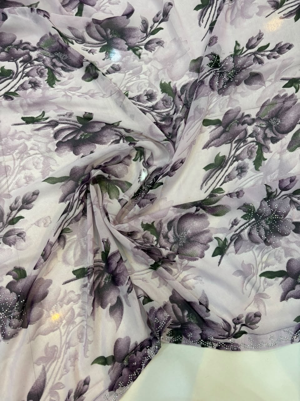 Printed Chiffon Saree with Diamond Work | Soft Lightweight Daily Wear Saree for Women