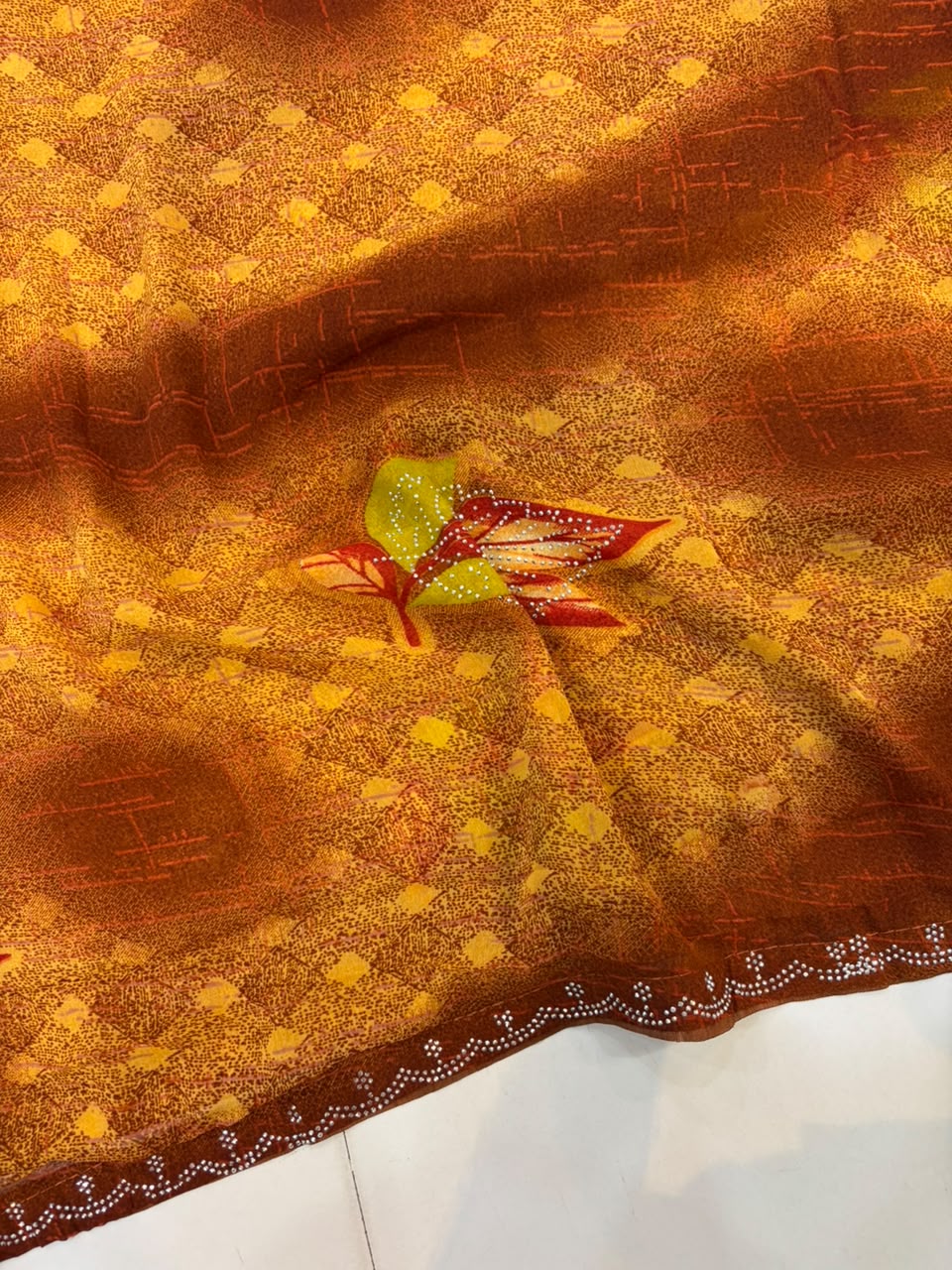 Printed Chiffon Saree with Diamond Work | Soft Lightweight Daily Wear Saree for Women