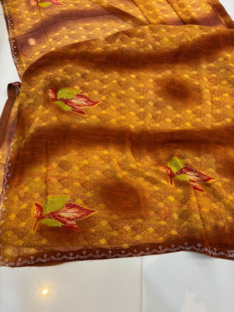 Printed Chiffon Saree with Diamond Work | Soft Lightweight Daily Wear Saree for Women