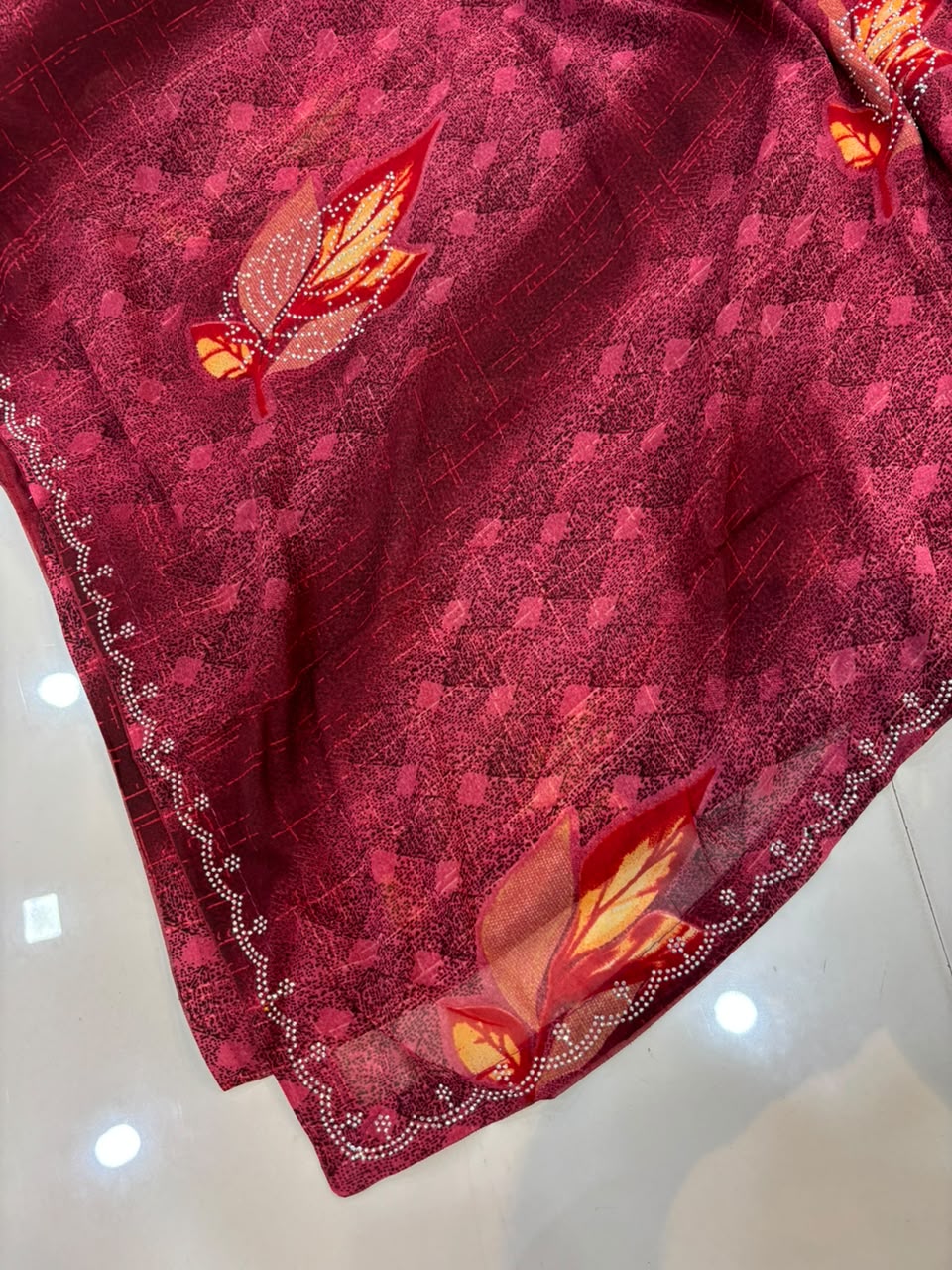 Printed Chiffon Saree with Diamond Work | Soft Lightweight Daily Wear Saree for Women