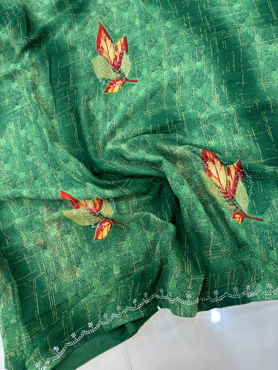 Printed Chiffon Saree with Diamond Work | Soft Lightweight Daily Wear Saree for Women