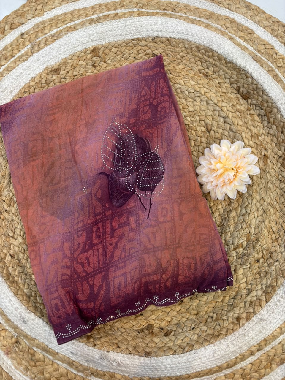 Printed Chiffon Saree with Diamond Work | Soft Lightweight Daily Wear Saree for Women