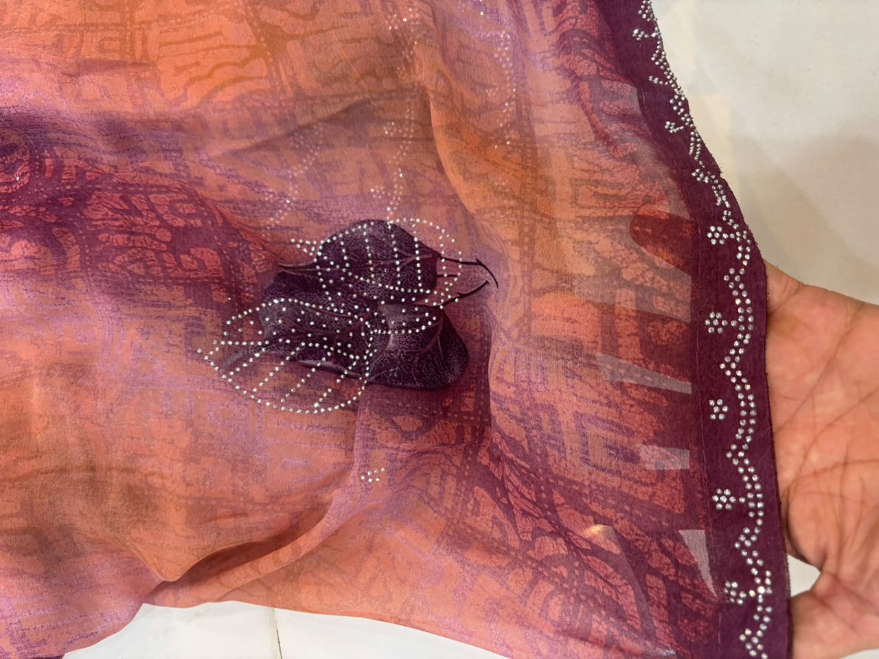 Printed Chiffon Saree with Diamond Work | Soft Lightweight Daily Wear Saree for Women