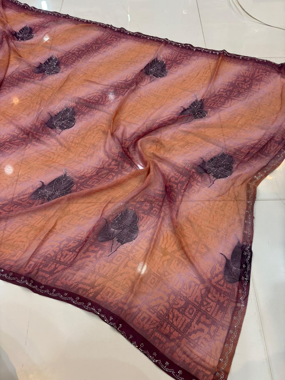 Printed Chiffon Saree with Diamond Work | Soft Lightweight Daily Wear Saree for Women