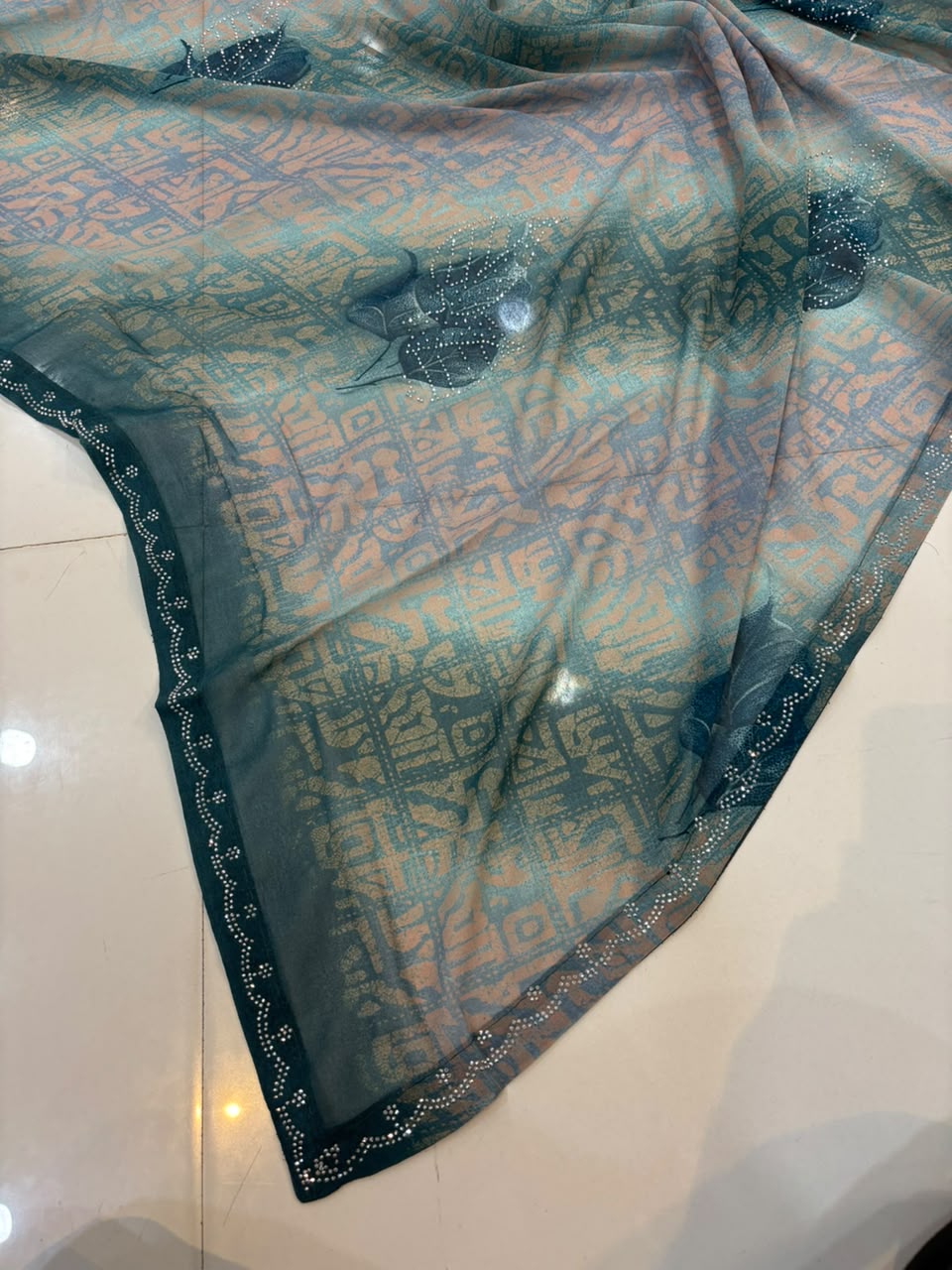 Printed Chiffon Saree with Diamond Work | Soft Lightweight Daily Wear Saree for Women