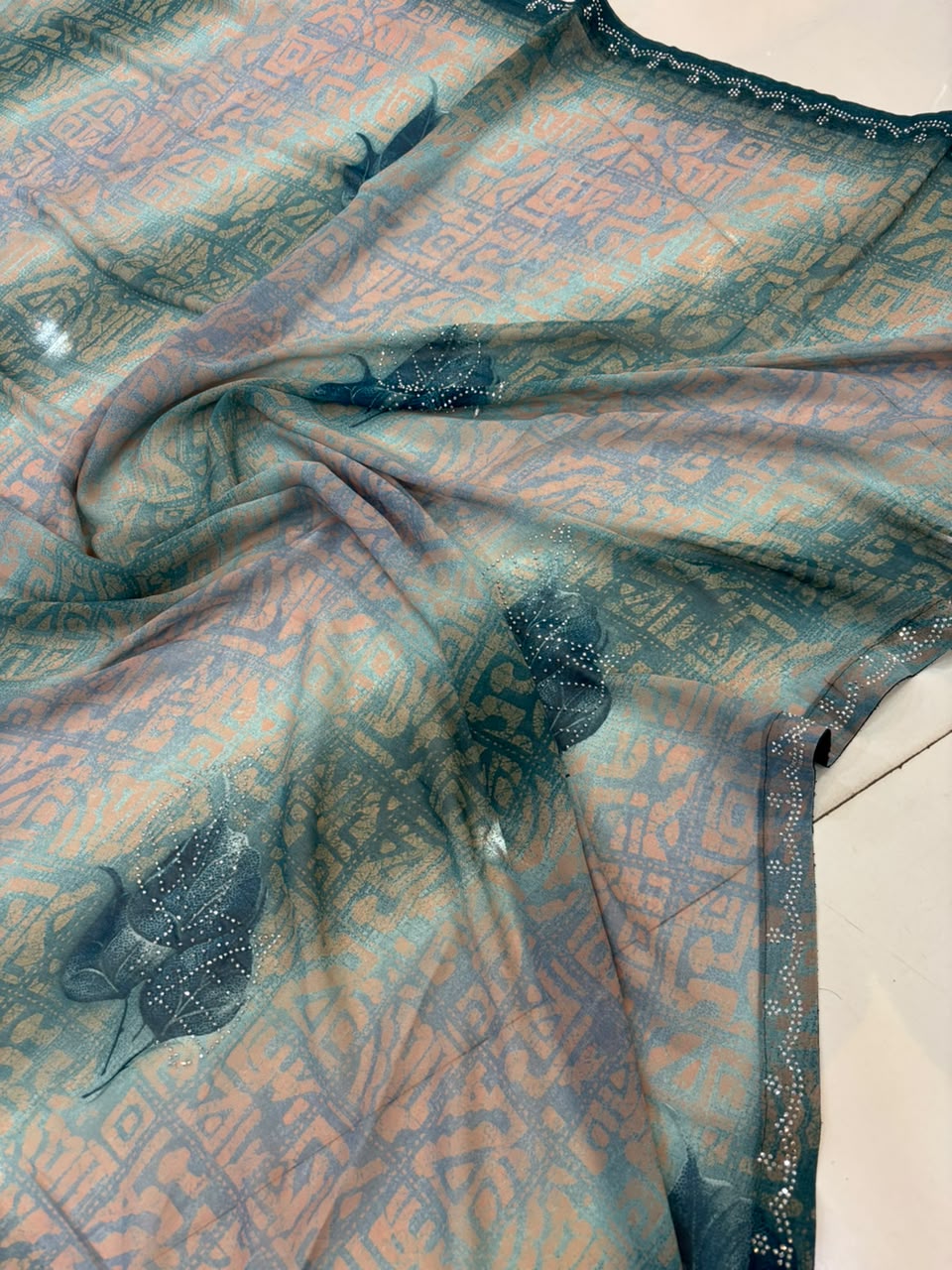 Printed Chiffon Saree with Diamond Work | Soft Lightweight Daily Wear Saree for Women