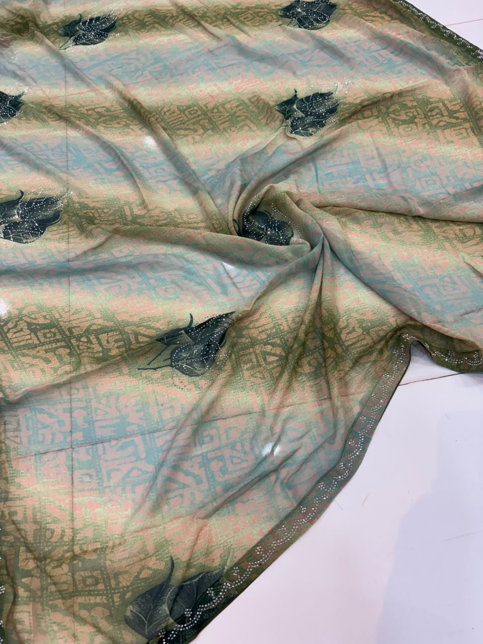 Printed Chiffon Saree with Diamond Work | Soft Lightweight Daily Wear Saree for Women