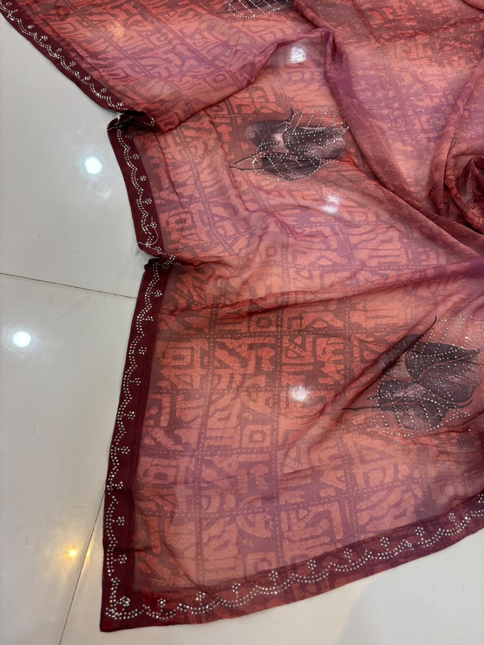 Printed Chiffon Saree with Diamond Work | Soft Lightweight Daily Wear Saree for Women
