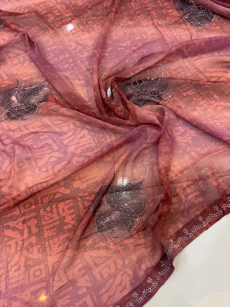 Printed Chiffon Saree with Diamond Work | Soft Lightweight Daily Wear Saree for Women