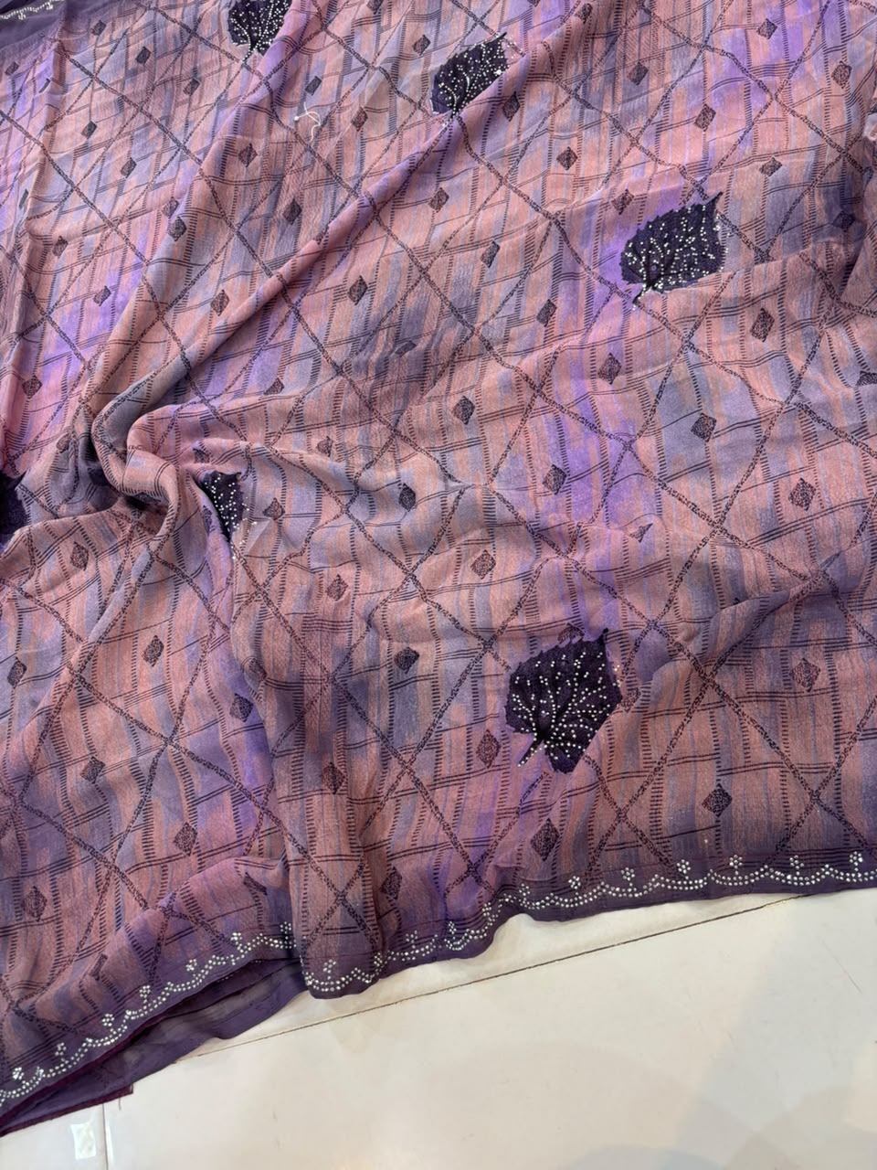 Printed Chiffon Saree with Diamond Work | Soft Lightweight Daily Wear Saree for Women