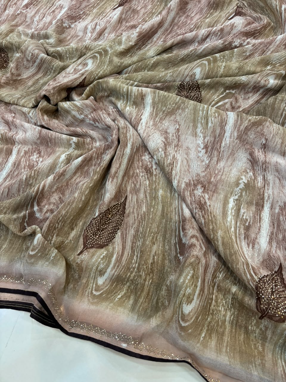 Printed Chiffon Saree with Diamond Work | Soft Lightweight Daily Wear Saree for Women