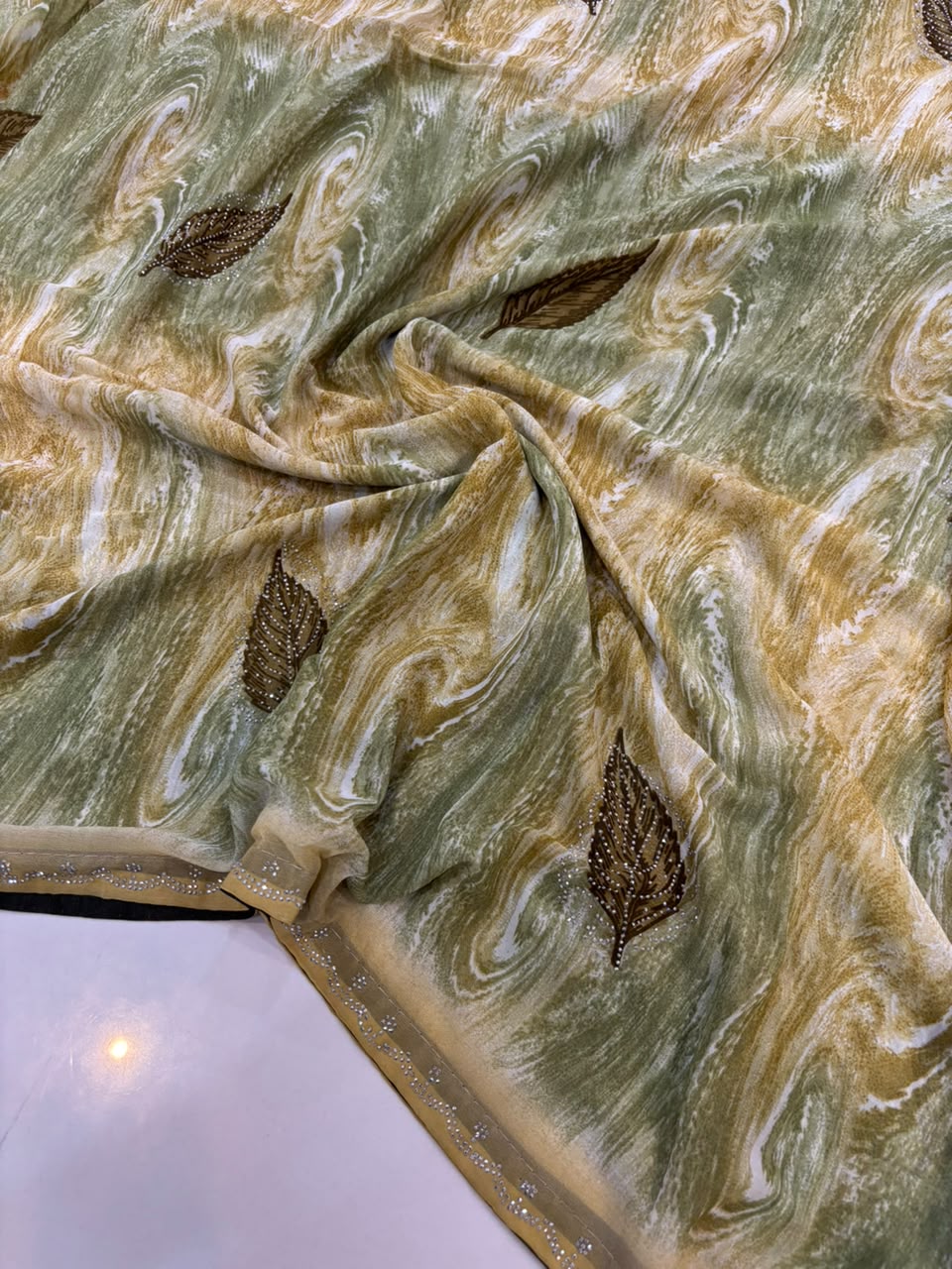 Printed Chiffon Saree with Diamond Work | Soft Lightweight Daily Wear Saree for Women