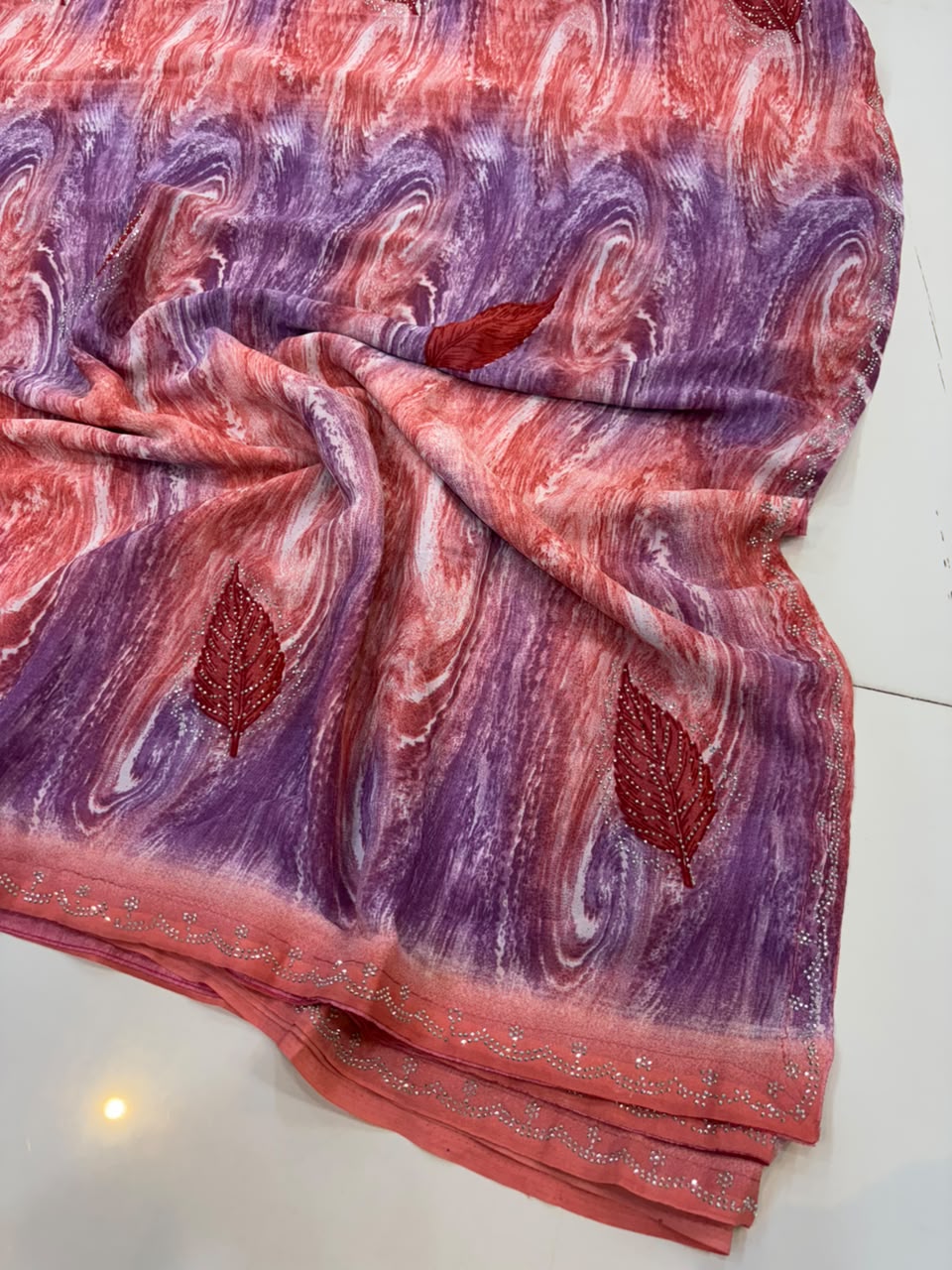 Printed Chiffon Saree with Diamond Work | Soft Lightweight Daily Wear Saree for Women