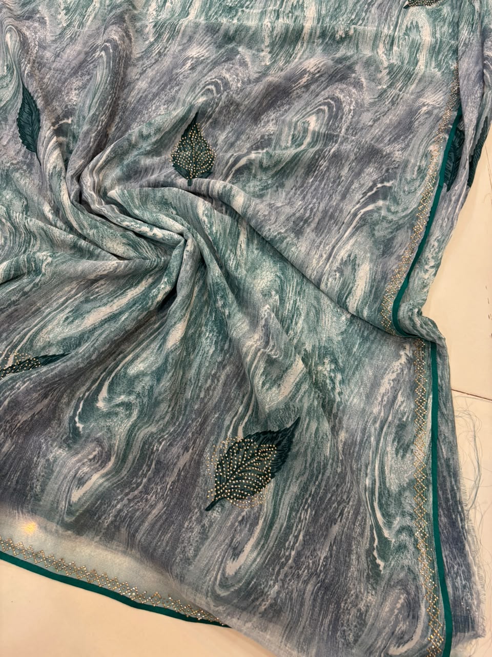 Printed Chiffon Saree with Diamond Work | Soft Lightweight Daily Wear Saree for Women