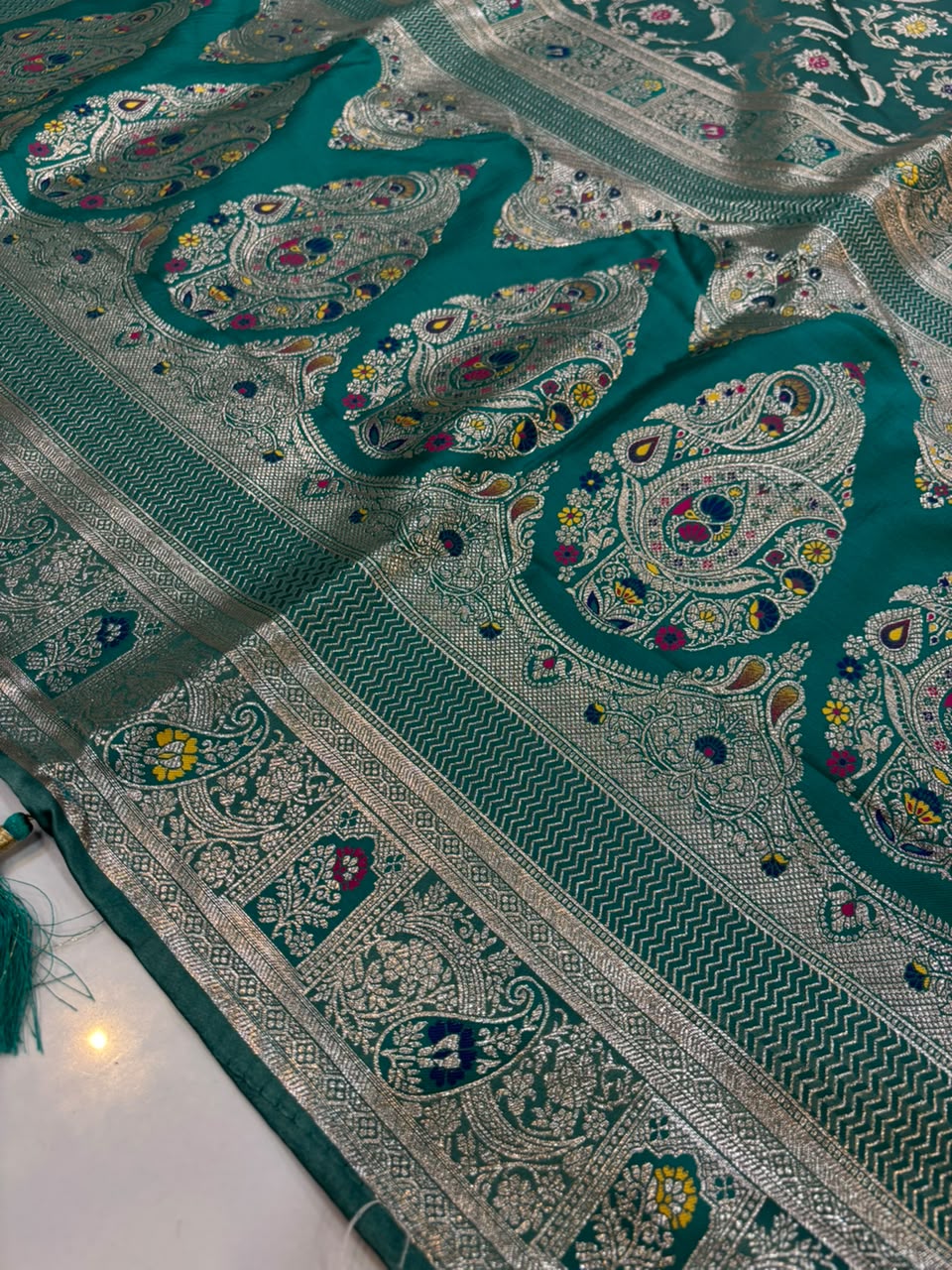 Meenakari Satin Silk Saree for Women | Rich Banarasi Style Lightweight Saree with Full Machine Work
