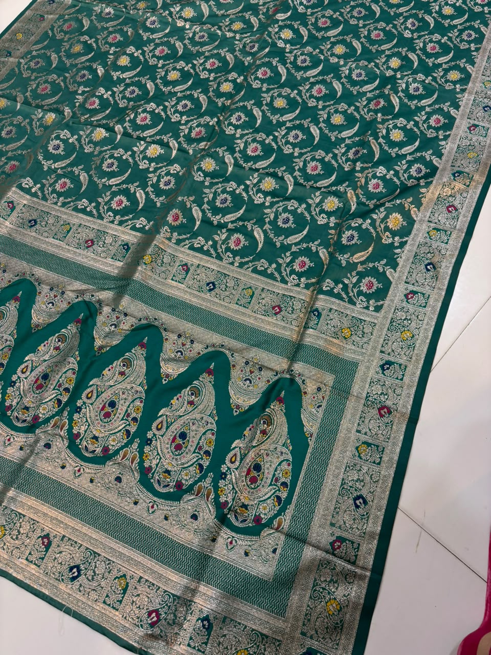 Meenakari Satin Silk Saree for Women | Rich Banarasi Style Lightweight Saree with Full Machine Work