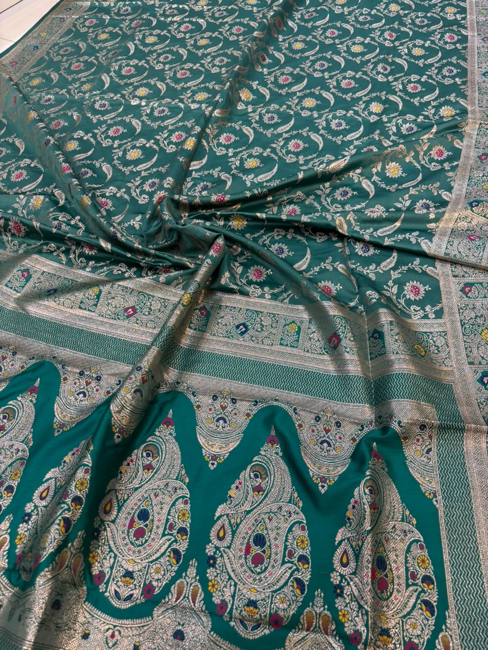 Meenakari Satin Silk Saree for Women | Rich Banarasi Style Lightweight Saree with Full Machine Work