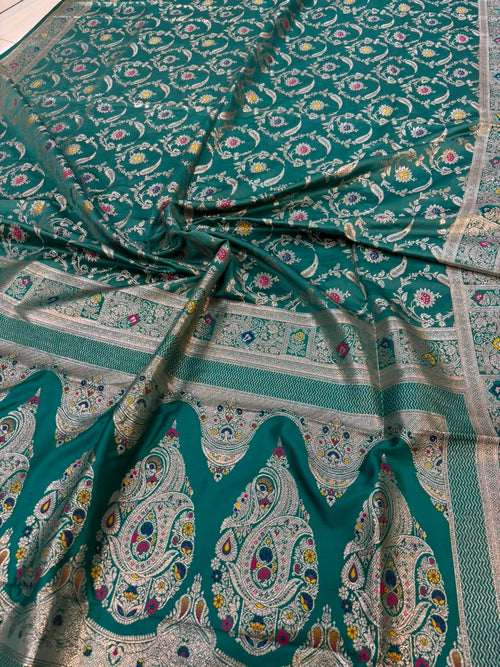 Meenakari Satin Silk Saree for Women | Rich Banarasi Style Lightweight Saree with Full Machine Work