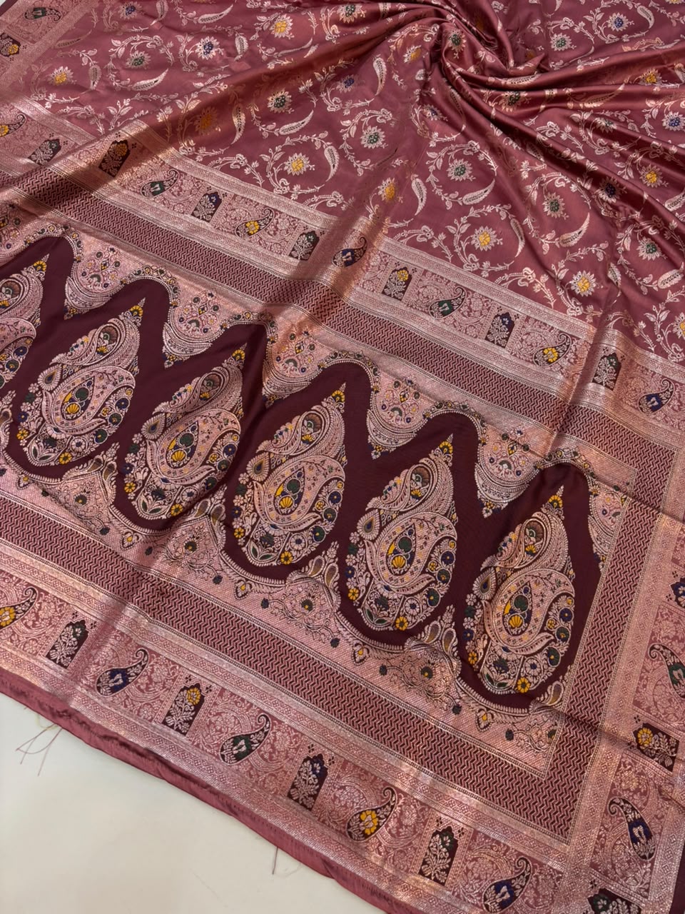 Meenakari Satin Silk Saree for Women | Rich Banarasi Style Lightweight Saree with Full Machine Work