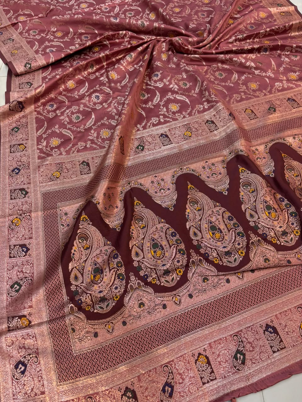 Meenakari Satin Silk Saree for Women | Rich Banarasi Style Lightweight Saree with Full Machine Work