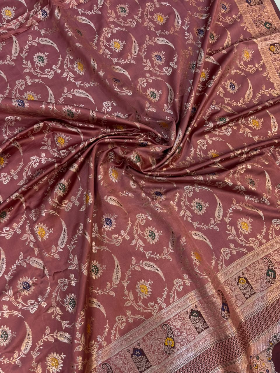 Meenakari Satin Silk Saree for Women | Rich Banarasi Style Lightweight Saree with Full Machine Work