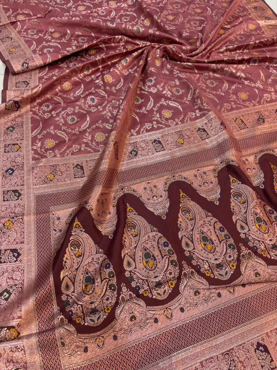 Meenakari Satin Silk Saree for Women | Rich Banarasi Style Lightweight Saree with Full Machine Work