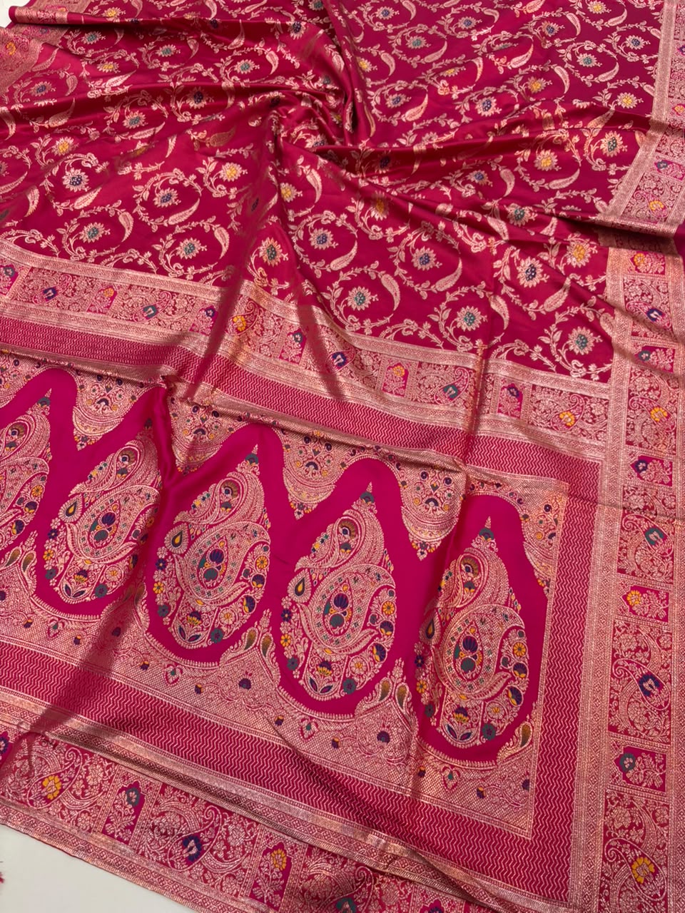 Meenakari Satin Silk Saree for Women | Rich Banarasi Style Lightweight Saree with Full Machine Work