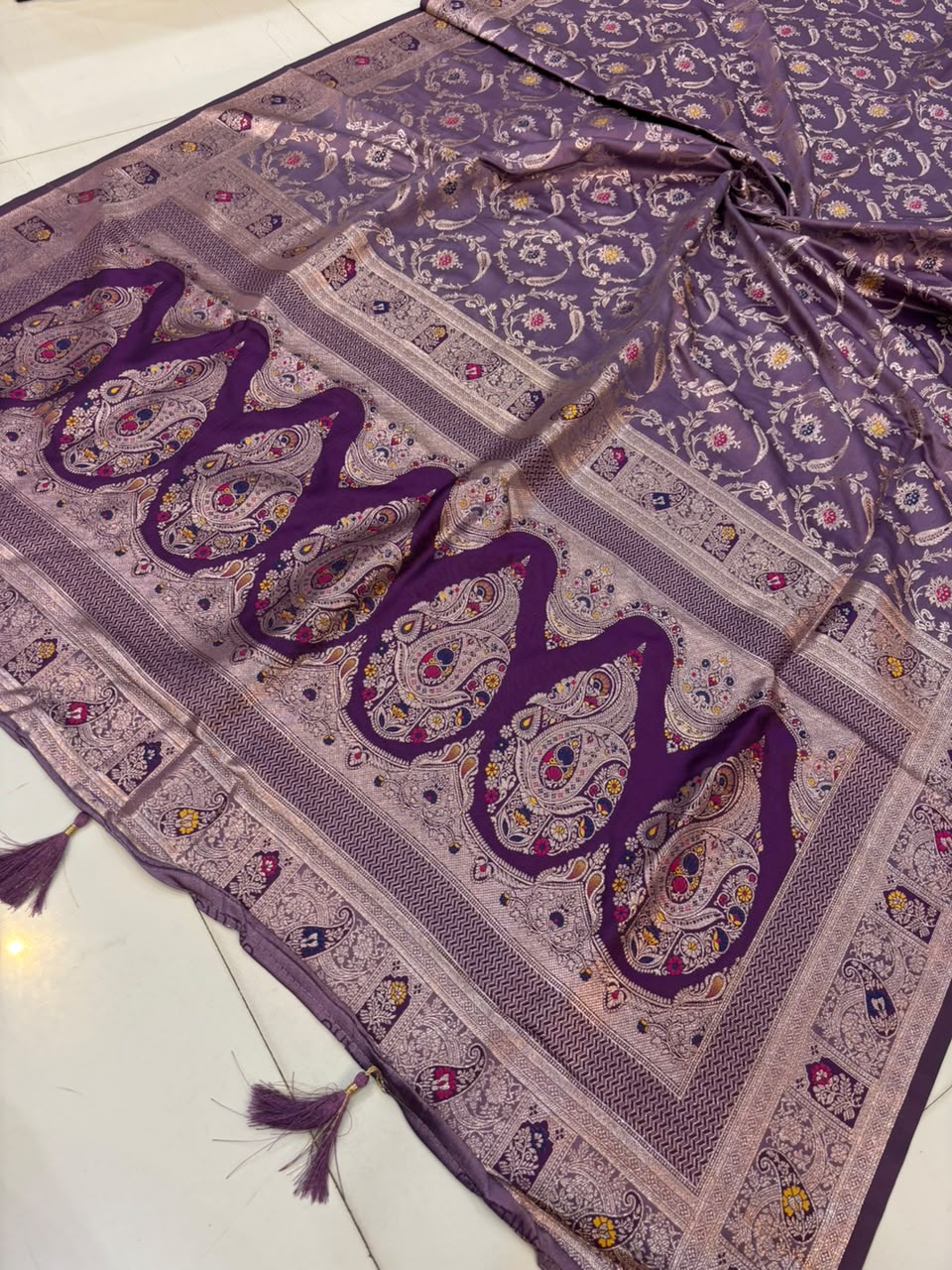 Meenakari Satin Silk Saree for Women | Rich Banarasi Style Lightweight Saree with Full Machine Work
