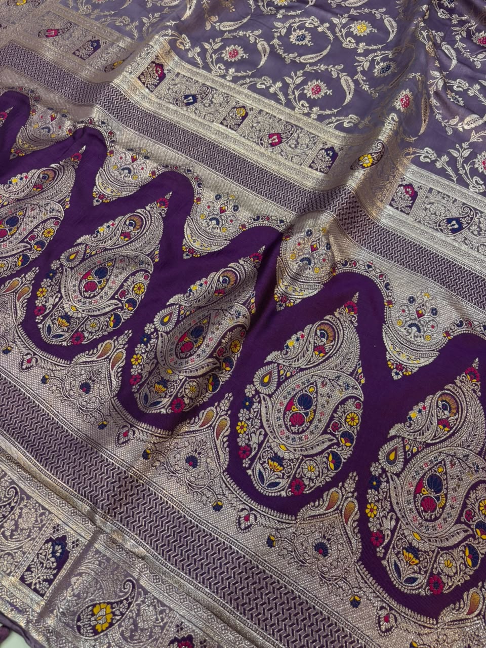 Meenakari Satin Silk Saree for Women | Rich Banarasi Style Lightweight Saree with Full Machine Work