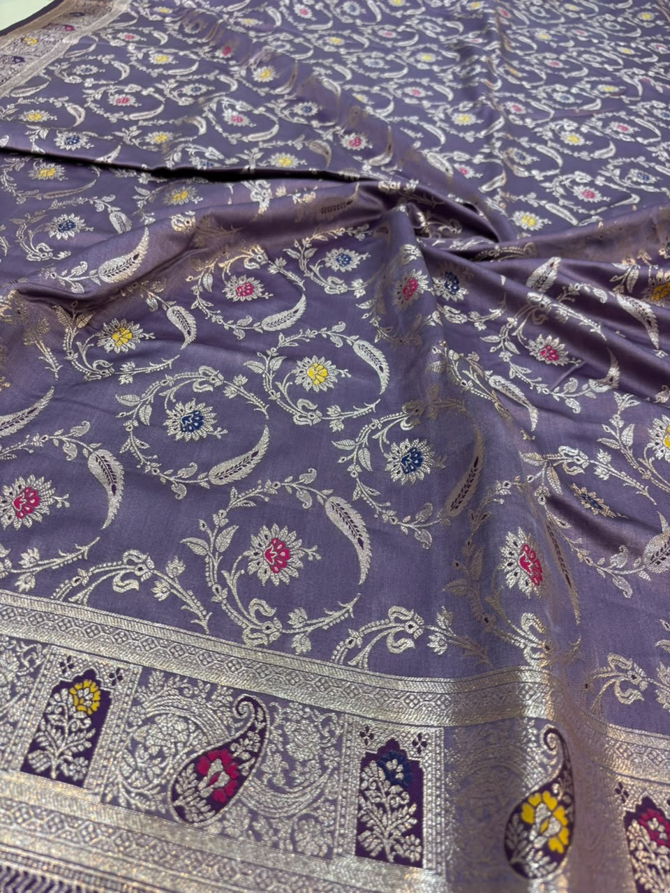 Meenakari Satin Silk Saree for Women | Rich Banarasi Style Lightweight Saree with Full Machine Work