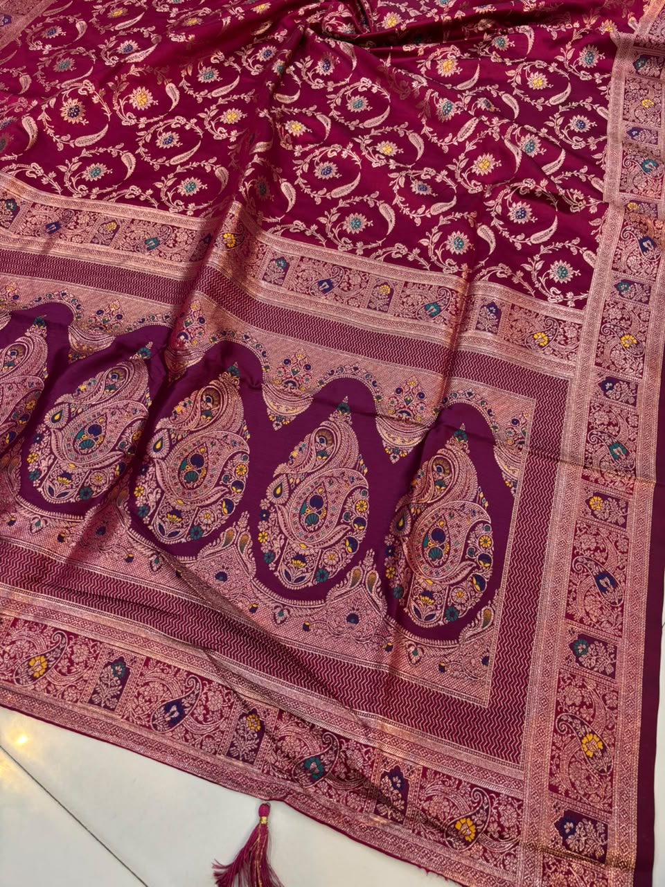 Meenakari Satin Silk Saree for Women | Rich Banarasi Style Lightweight Saree with Full Machine Work