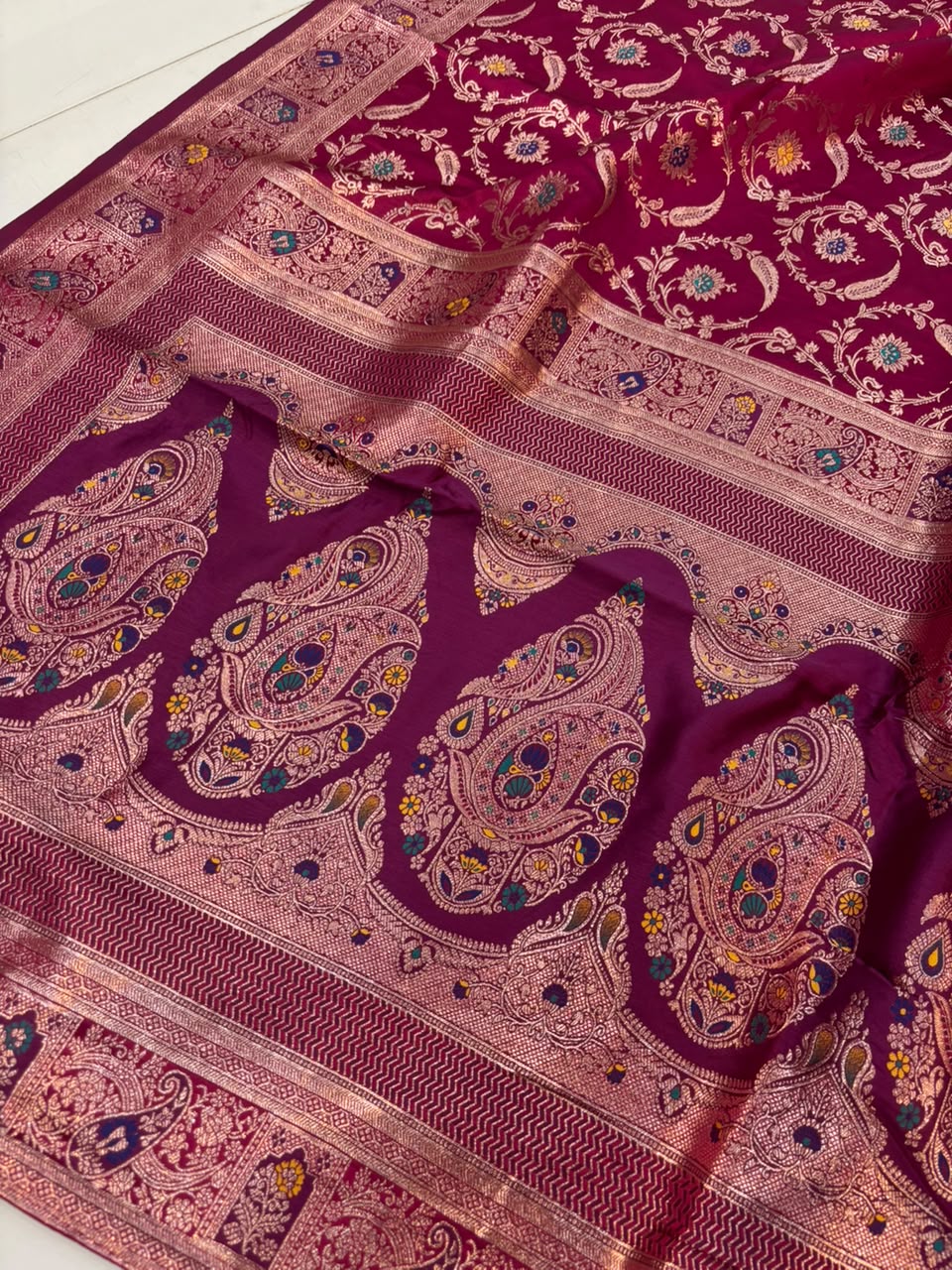 Meenakari Satin Silk Saree for Women | Rich Banarasi Style Lightweight Saree with Full Machine Work
