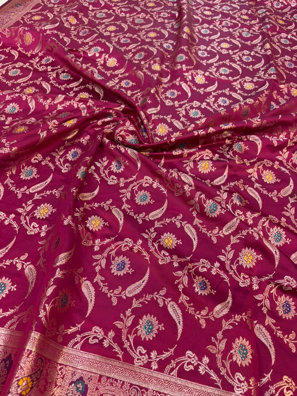 Meenakari Satin Silk Saree for Women | Rich Banarasi Style Lightweight Saree with Full Machine Work
