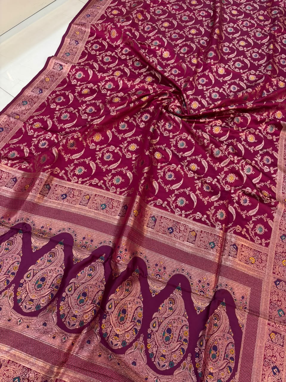 Meenakari Satin Silk Saree for Women | Rich Banarasi Style Lightweight Saree with Full Machine Work