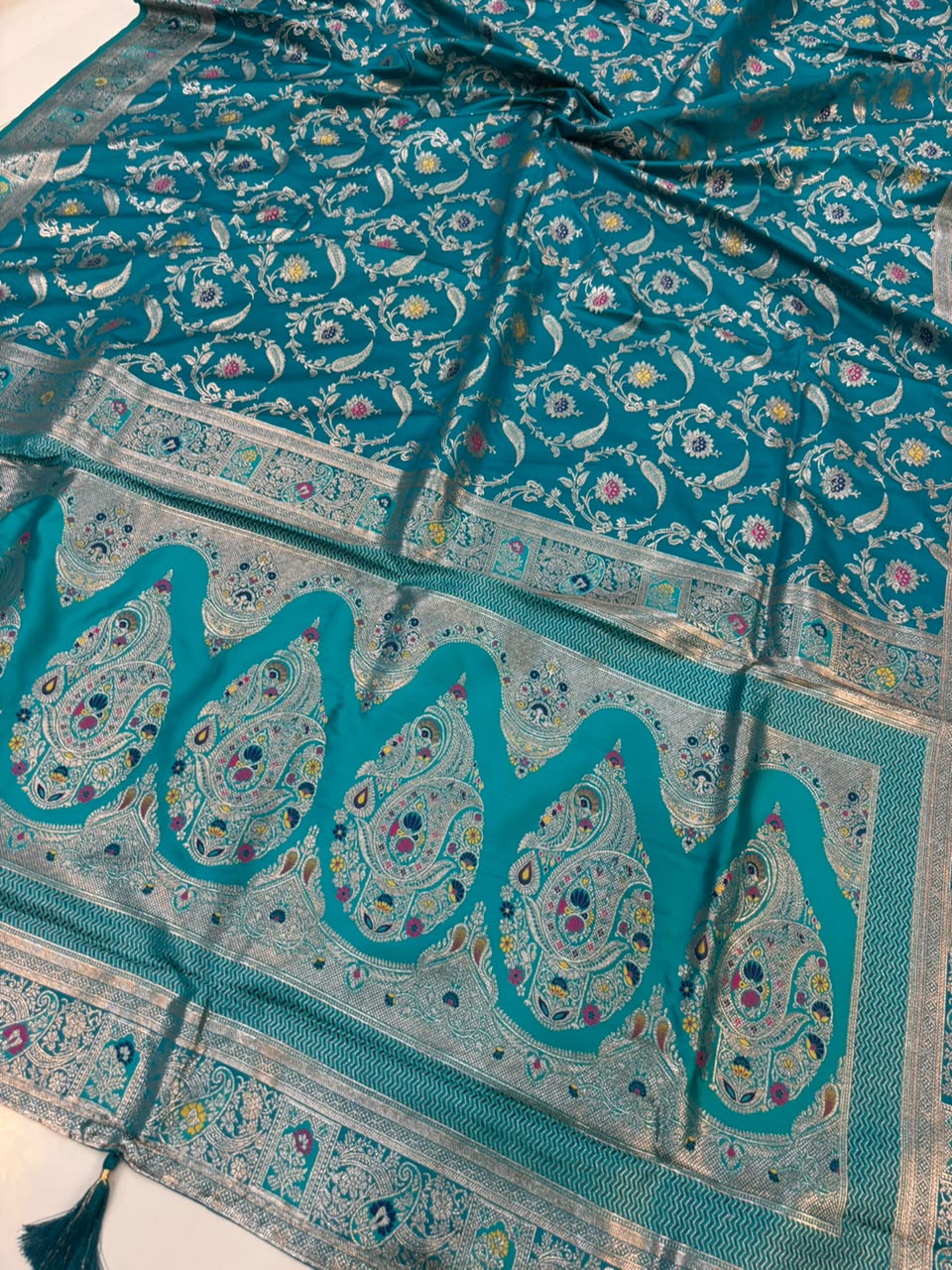 Meenakari Satin Silk Saree for Women | Rich Banarasi Style Lightweight Saree with Full Machine Work