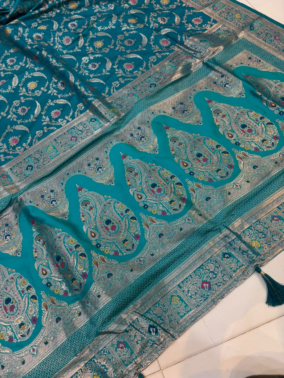 Meenakari Satin Silk Saree for Women | Rich Banarasi Style Lightweight Saree with Full Machine Work