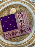 Banarasi Peshwai Silk Saree with Lotus Border | Lightweight Royal Wedding Saree