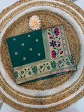Banarasi Peshwai Silk Saree with Lotus Border | Lightweight Royal Wedding Saree