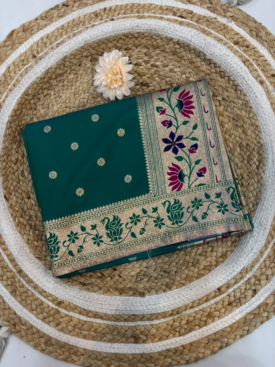 Banarasi Peshwai Silk Saree with Lotus Border | Lightweight Royal Wedding Saree