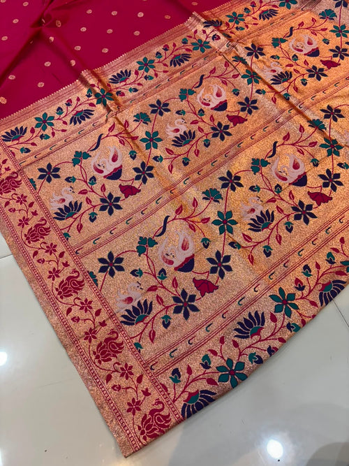 Banarasi Peshwai Silk Saree with Lotus Border | Lightweight Royal Wedding Saree