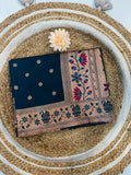 Banarasi Peshwai Silk Saree with Lotus Border | Lightweight Royal Wedding Saree