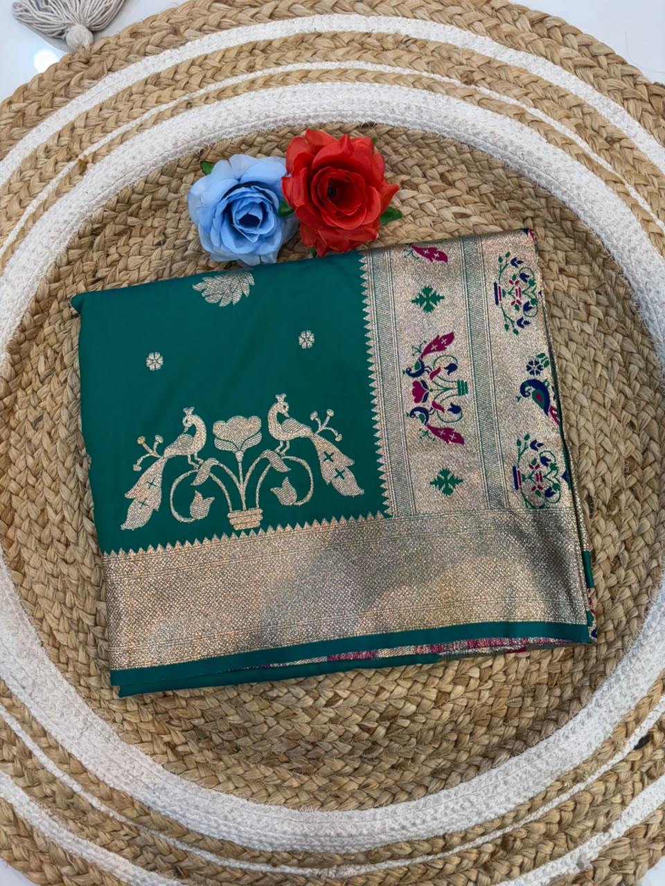 Banarasi Peshwai Silk Saree with Peacock Border | Lightweight Royal Wedding Saree